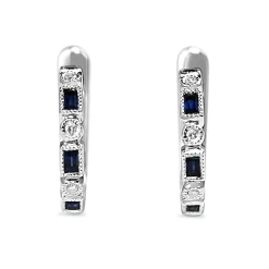 9ct White Gold Art Deco Style Sapphire and Diamond Hoop Earrings