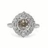 18ct White Gold Art Deco Style Champagne Old Cut Diamond Halo Ring