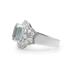 14ct White Gold Art Deco Style Aquamarine and Diamond Ring