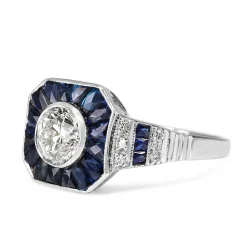 18ct White Gold Art Deco Style Sapphire and Diamond Ring