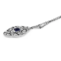 18ct White Gold Art Deco Style Sapphire and Diamond Necklace