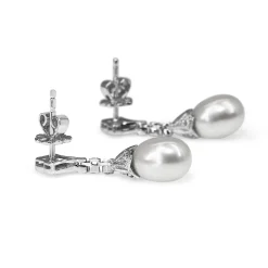 9ct White Gold Art Deco Style Diamond and Fresh Water Pearl Earrings