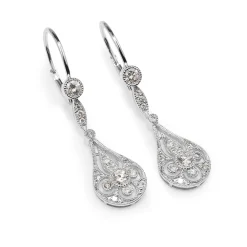 18ct White Gold Art Deco Style Diamond Drop Earrings