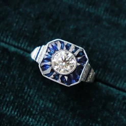 18ct White Gold Art Deco Style Sapphire and Diamond Ring
