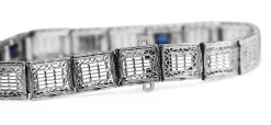 14ct White Gold Art Deco Synthetic Sapphire and Single Cut Diamond Bracelet