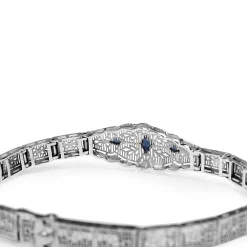 10ct White Gold Art Deco Synthetic Sapphire Filigree Bracelet