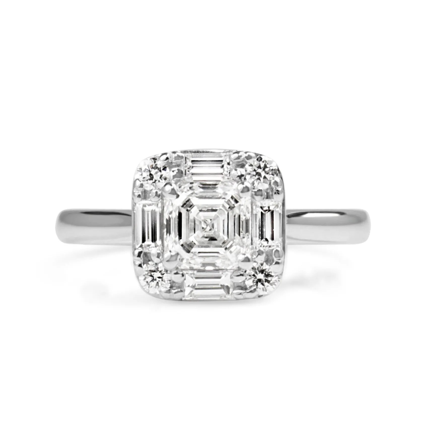 18ct White Gold Asscher Diamond Halo Ring