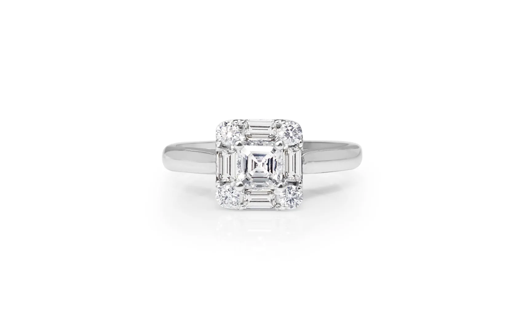 18ct White Gold Asscher Diamond Halo Ring