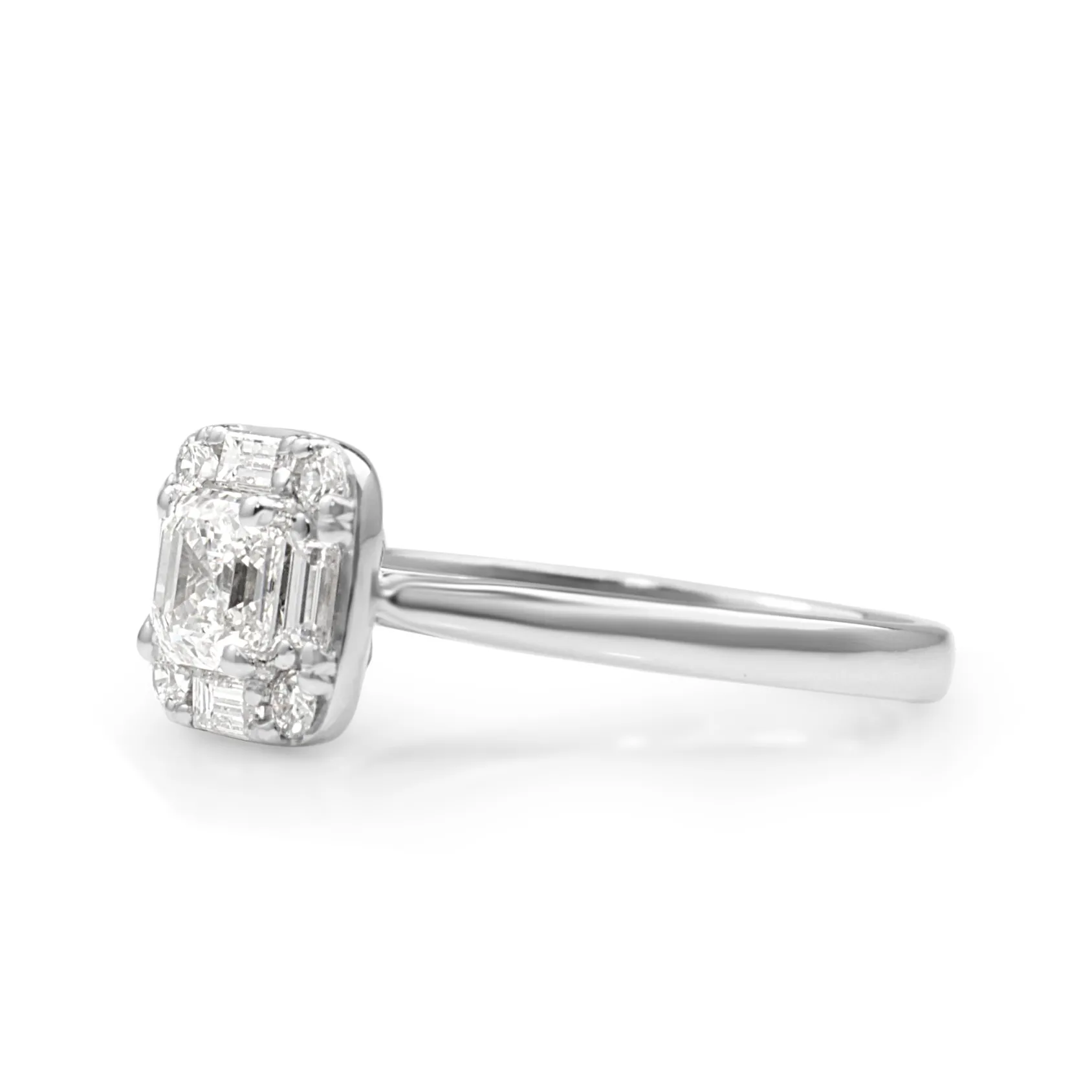 18ct White Gold Asscher Diamond Halo Ring