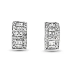 18ct White Gold Baguette and Brilliant Cut Diamond Hoop Earrings