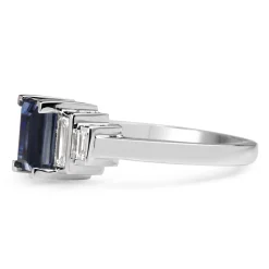 18ct White Gold Baguette Sapphire and Diamond 5 Stone Ring