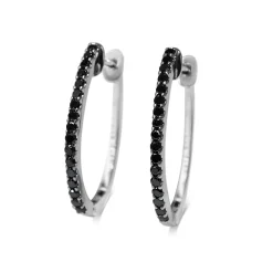 14ct White Gold Black Diamond Hoop Earrings