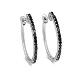 14ct White Gold Black Diamond Hoop Earrings