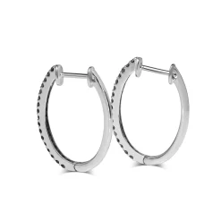 14ct White Gold Black Diamond Hoop Earrings