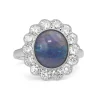 18ct White Gold Black Opal and Diamond Daisy Ring