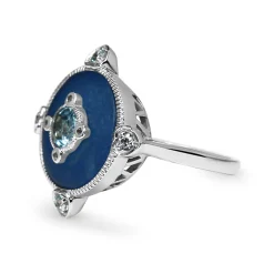 9ct White Gold Blue Jade and Topaz Ring