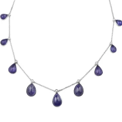 14ct White Gold Cabochon Pear Tanzanite and Diamond Necklace