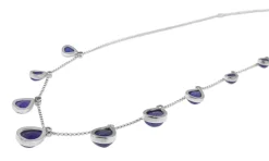 14ct White Gold Cabochon Pear Tanzanite and Diamond Necklace