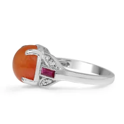 9ct White Gold Carnelian, Ruby and Diamond Art Deco Style Ring