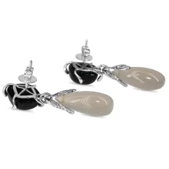 9ct White Gold Chalcedony, Diamond and Onyx Drop Earrings