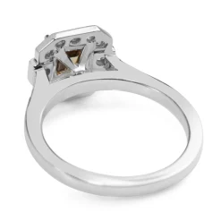 18ct White Gold Champagne Asscher Deco Style Halo Ring