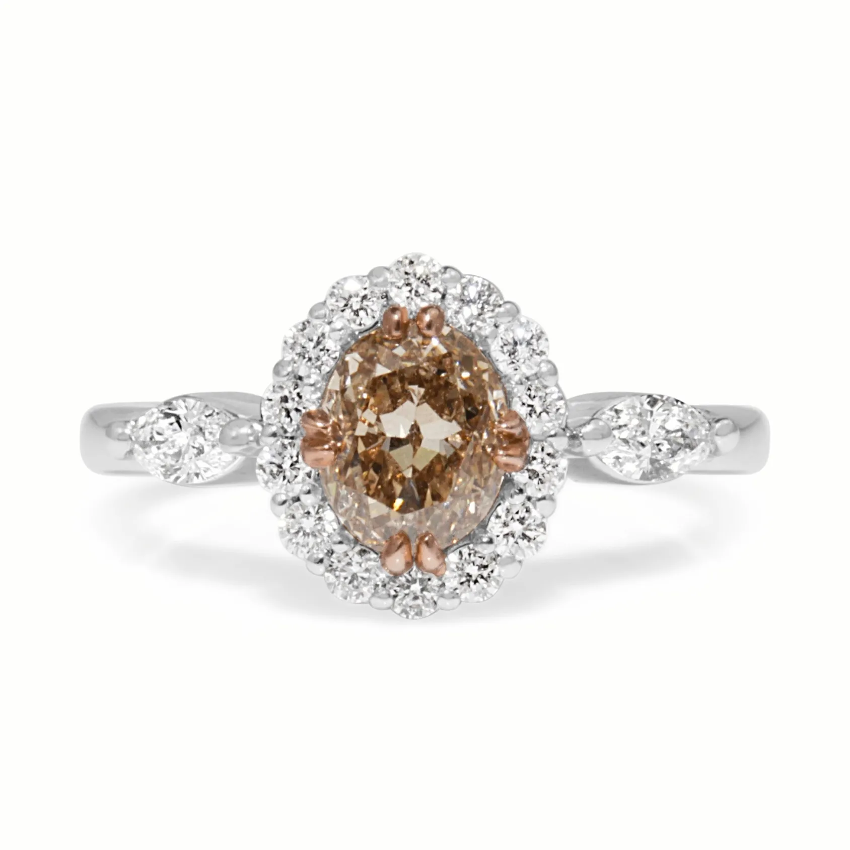 14ct White Gold Champagne Diamond Halo Ring