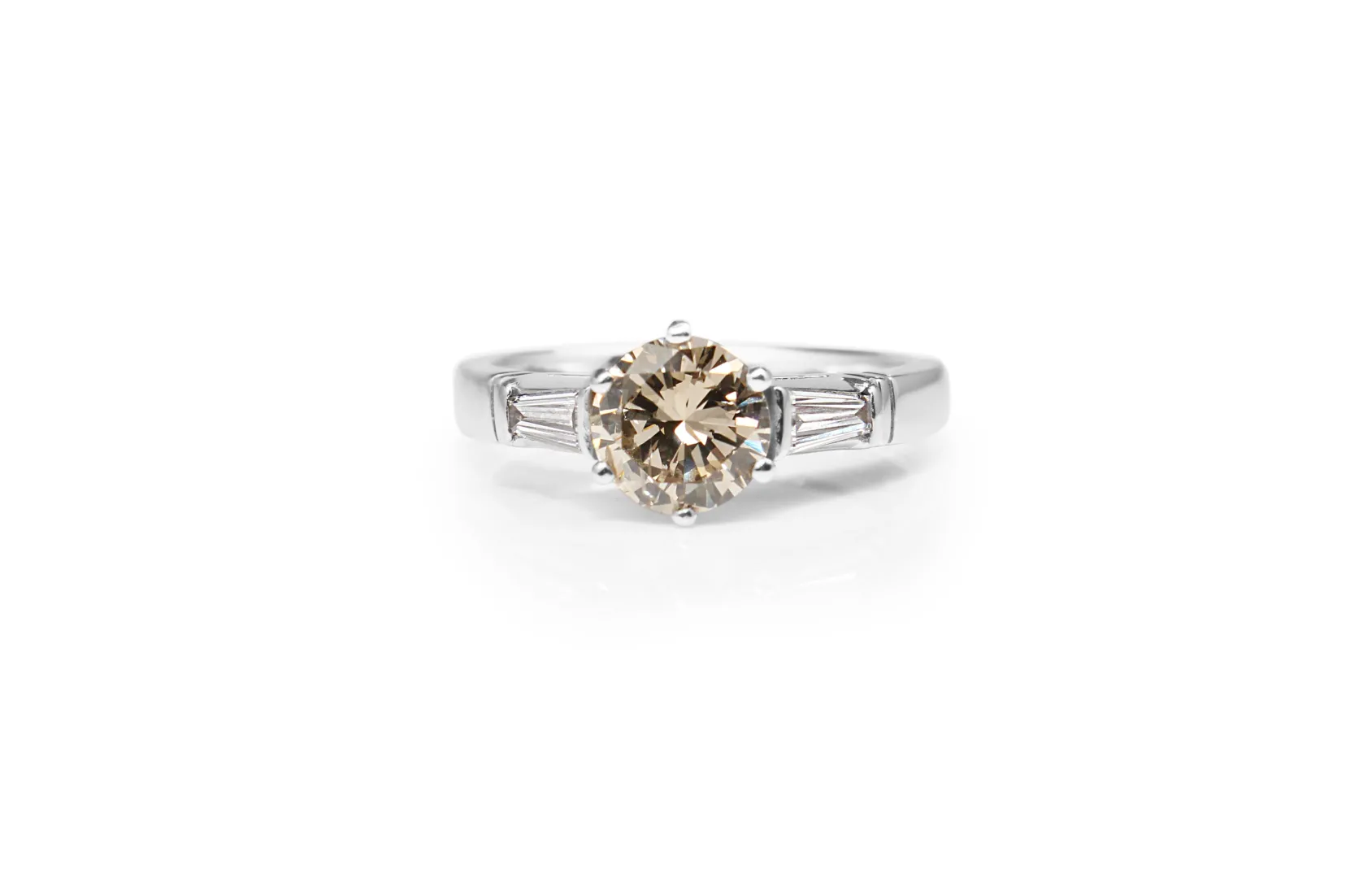 18ct White Gold Champagne Diamond Solitaire Ring