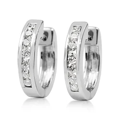 9ct White Gold Channel Set Diamond Hoop Earrings