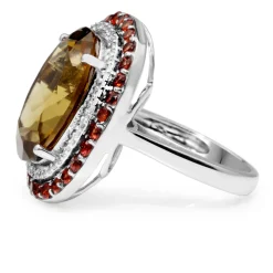 14ct White Gold Citrine, Garnet and Diamond Ring