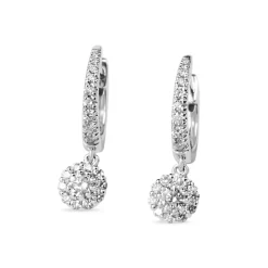 9ct White Gold Cluster DIamond Drop Earrings