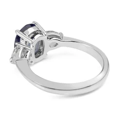 18ct White Gold Cornflower Blue Sapphire and Pear Diamond 3 Stone Ring
