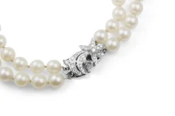 14ct White Gold Cultured Pearl Necklace With Diamond Clasp