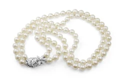 14ct White Gold Cultured Pearl Necklace With Diamond Clasp