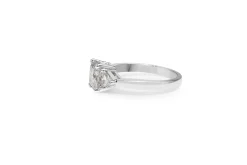 18ct White Gold Cushion and Trillion Cut 3 Stone Diamond Ring