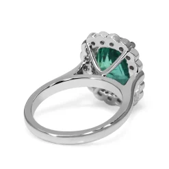 18ct White Gold Cushion Cut Emerald and Diamond Daisy Style Ring