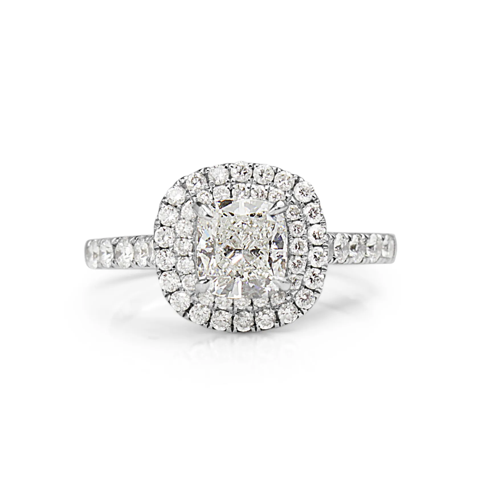 18ct White Gold Cushion Diamond Double Halo Ring