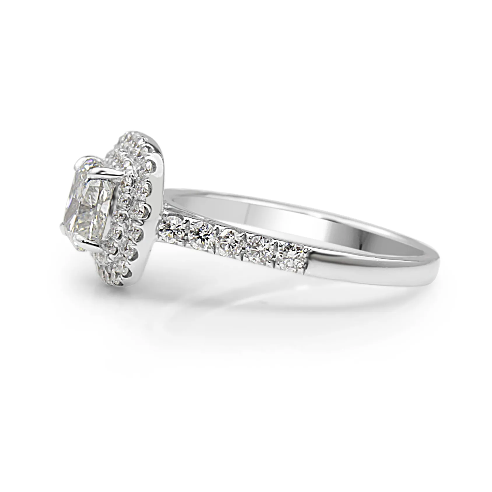 18ct White Gold Cushion Diamond Double Halo Ring