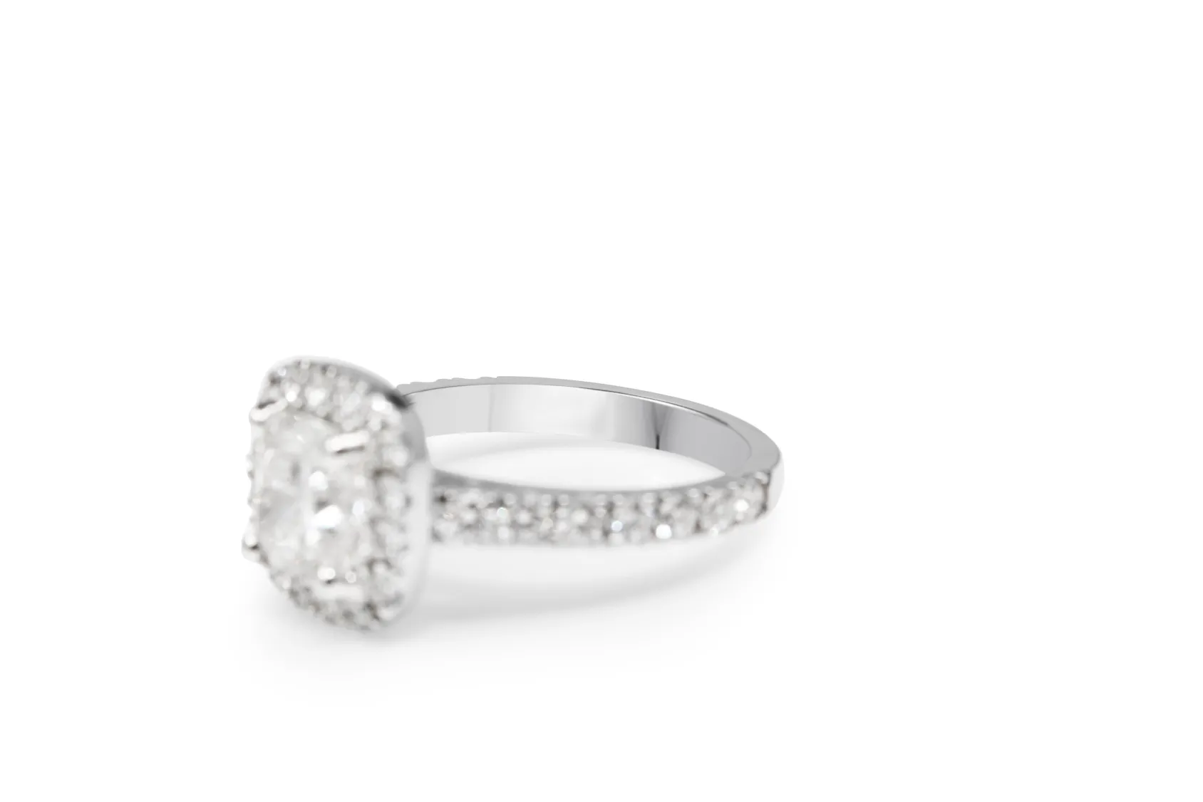 18ct White Gold Cushion Diamond Halo Ring