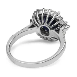18ct White Gold Cushion Sapphire and Diamond Halo Ring