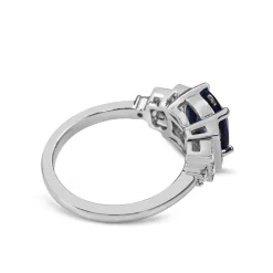 18ct White Gold Cushion Sapphire and Art Deco Style Stepped Down Diamond Ring