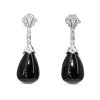 9ct White Gold Deco Style Onyx and Diamond Drop Earrings