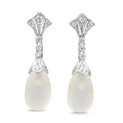 9ct White Gold Deco Style Diamond and Rock Crystal Earrings
