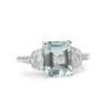 18ct White Gold Deco Style Aquamarine and Diamond Ring