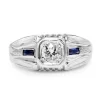 14ct White Gold Deco Style Old Cut Diamond and Sapphire Ring
