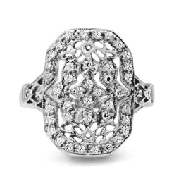 18ct White Gold Deco Style Diamond Shield Ring