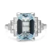 18ct White Gold Deco Style Aquamarine and Baguette Diamond Ring