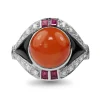 9ct White Gold Deco Style Carnelian, Ruby, Diamond and Onyx Ring