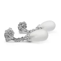 9ct White Gold Deco Style Diamond and Rock Crystal Earrings
