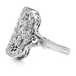 18ct White Gold Deco Style Diamond Shield Ring