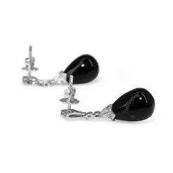 9ct White Gold Deco Style Onyx and Diamond Drop Earrings